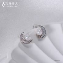 S925银 白色Akoya海水珍珠耳环【月上明珠】
