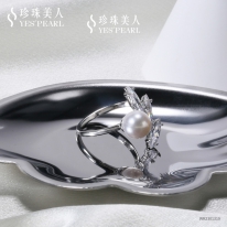S925银 白色Akoya海水珍珠戒指【冰清洁羽】