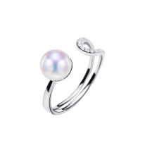 S925银~白色Akoya海水珍珠戒指【海与浪花】