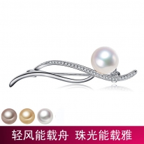 S925银~白色淡水珍珠胸针【轻风】