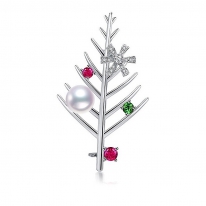 S925银~白色淡水珍珠胸针【圣诞气氛】